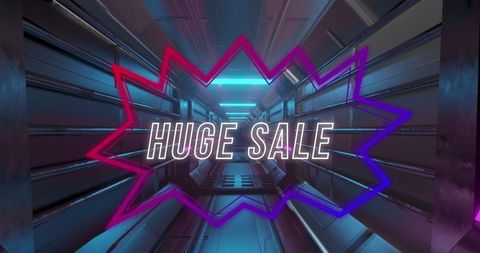 Huge sale announcement with neon tunnel effect