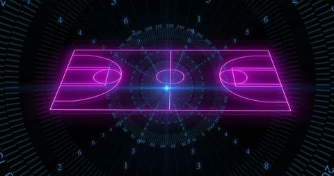 Futuristic Neon Basketball Court Schematic on Digital Interface - Download Free Stock Images Pikwizard.com