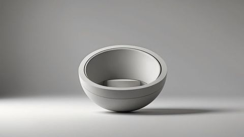 Minimalist spherical bowl casting shadow on neutral surface