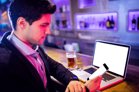 transparent device interaction lifestyle enthusiast at modern bar - Download Free Stock Videos Pikwizard.com