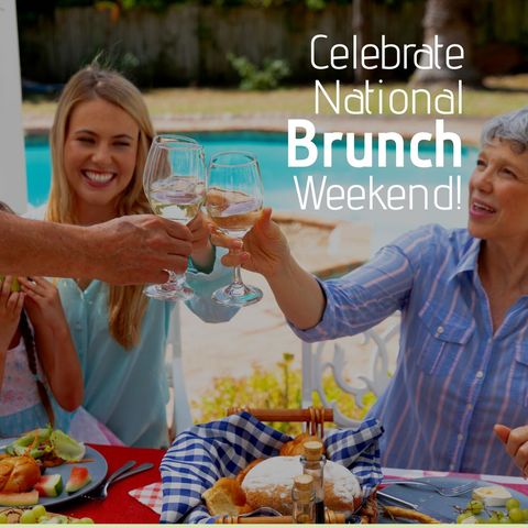 Happy family celebrating national brunch weekend outdoors