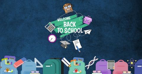 back to school supplies and welcome message on blue background - Download Free Stock Images Pikwizard.com