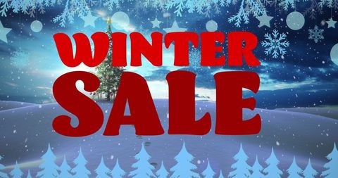 Winter Sale Promo with Christmas Tree and Snowy Landscape