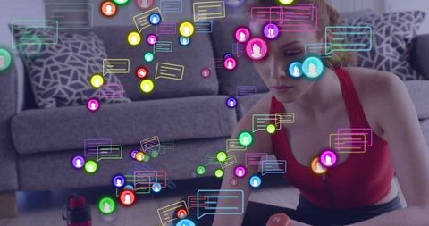 Caucasian Woman Using Laptop with Digital Media Interaction