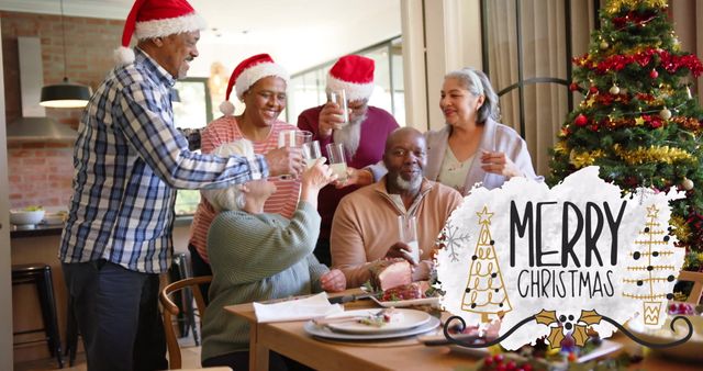 Diverse Senior Friends Enjoying Christmas Dinner Festivities - Download Free Stock Images Pikwizard.com