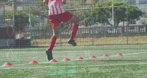 Athlete Training with Digital Interface Overlay on Field