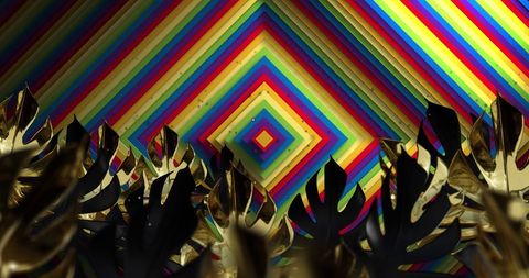 Vibrant 3d geometric pattern with golden leaves