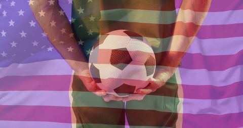 Soccer Player Holding Ball with USA Flag Overlay