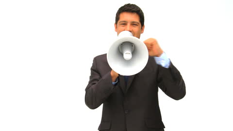 Man with Megaphone Making an Announcement