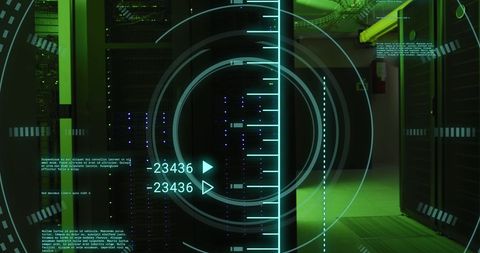 Futuristic Data Processing in Server Room with Scope Interface - Download Free Stock Images Pikwizard.com