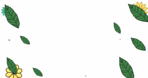 Floral border with stylized leaves and flowers on white background