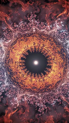 Vertical video pulsing cosmic orb emitting filaments and rotating energy rings