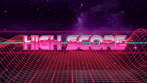 Retro High Score Digital Animation with Neon Grid