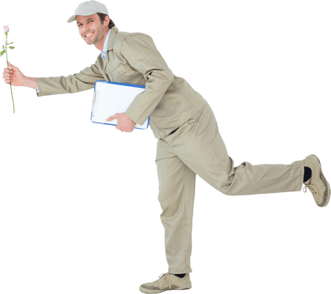 transparent image of happy delivery man offering single flower - Download Free Stock Videos Pikwizard.com