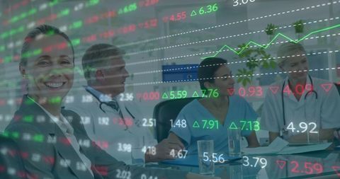 Diverse Doctors Analyzing Global Medical Financial Data