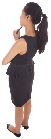 Transparent Asian Businesswoman Thinking Holding Pen