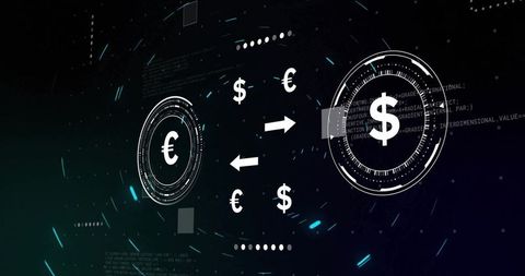 Digital exchange interface with euro and dollar symbols