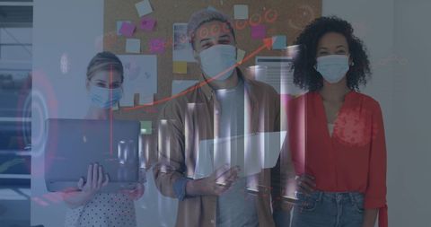 Team Collaborating with Digital Interface and Statistics