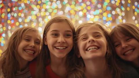 Children Laughing With Festive Bokeh Background