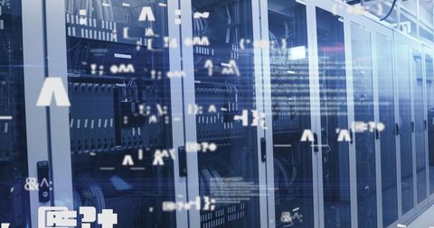 Digital Interface Overlay on Data Center Server Racks - Download Free Stock Images Pikwizard.com