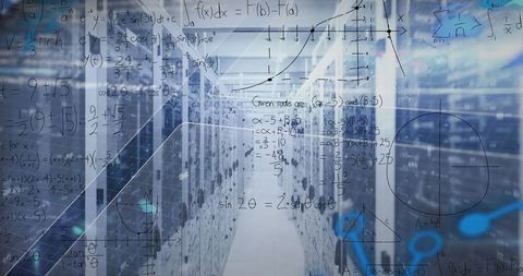 Mathematical Equations Overlaying Futuristic Server Room - Download Free Stock Images Pikwizard.com