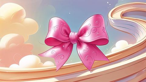 Ornate Pink Bow Floating in Dreamy Pastel Sky