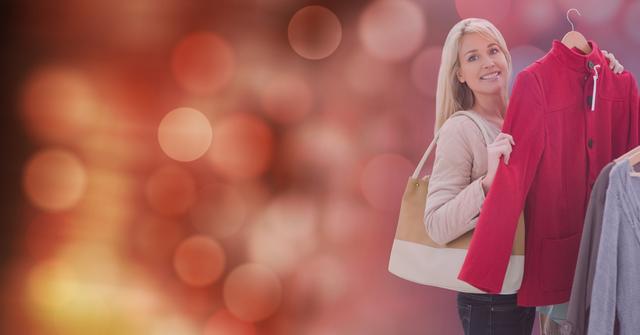 Portrait of woman buying new jacket over blur background - Download Free Stock Photos Pikwizard.com