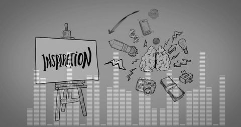 Creativity concept with inspiration canvas and brain icons on monitor