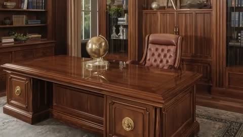 Elegant Executive Workspace with Wooden Desk and Globe