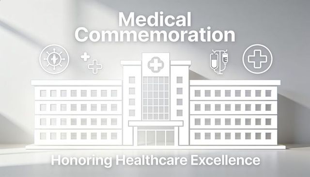 Minimalist paper hospital diorama commemorating healthcare workers and medical excellence