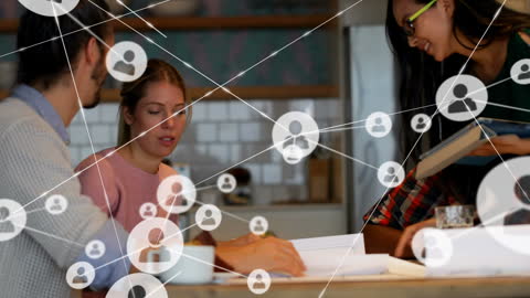 Business Team Collaborating with Digital Network Connections Overlay