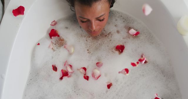 Relaxing Bath with Rose Petals and Foam - Download Free Stock Images Pikwizard.com