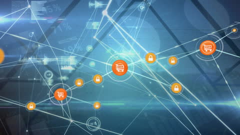 Digital Network with E-commerce and Security Icons