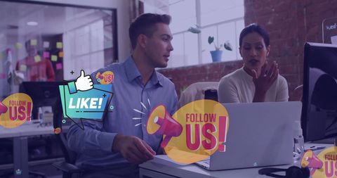 Business Team Discussing Social Media Strategy in Modern Office