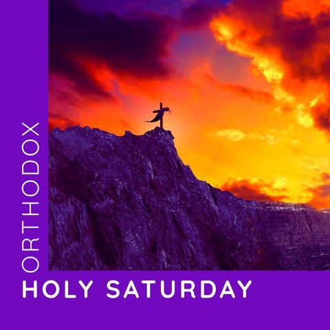 Orthodox holy saturday with sunset and cross silhouette