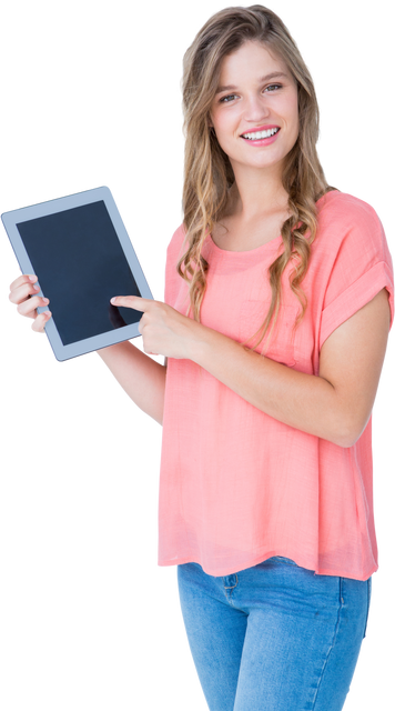 Smiling Woman on Transparent Background Holding Tablet - Download Free Stock Videos Pikwizard.com