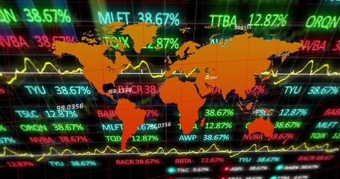 World map display with dynamic financial data overlay