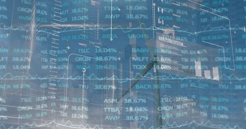Stock market data overlapping with spinning wind turbine