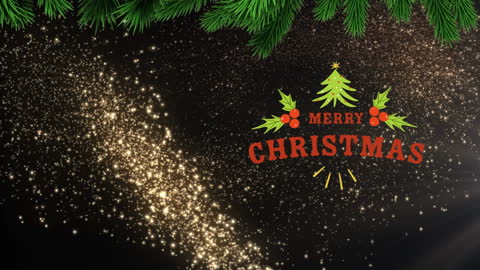 Festive Merry Christmas Greeting with Glittering Stars and Fir Tree