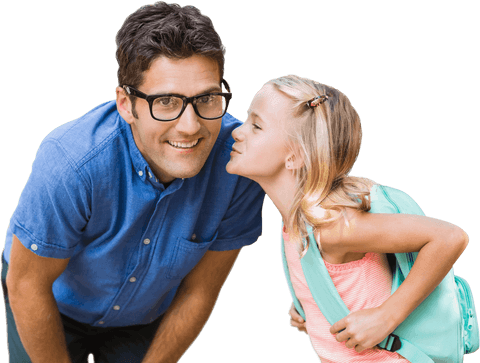Girl Whispering Secretly to Teacher on Transparent Background