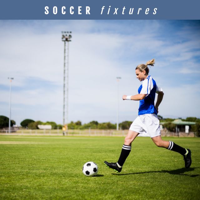 Ideal for promoting women in sports, athletic gear advertisements, soccer event marketing, and motivational sports content.