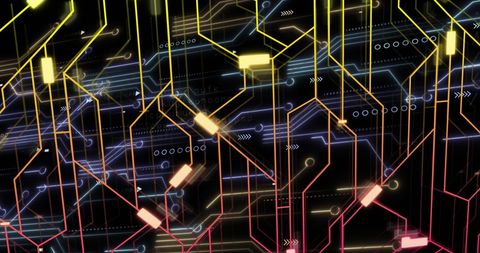 Abstract Digital Circuit Design Over Black Background - Download Free Stock Images Pikwizard.com