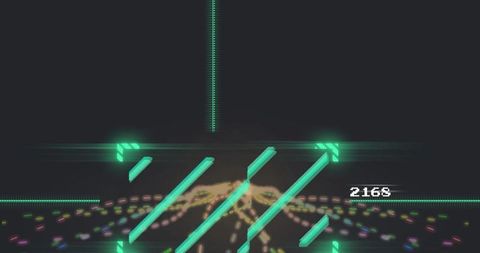 Futuristic digital interface with neon bars and abstract design