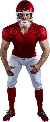 Transparent American Football Player in Red Uniform Looking Intense