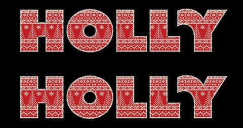 Festive HOLLY Text Pattern on Black Background