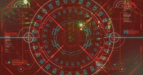 Futuristic Red HUD with Targeting Reticle and Data Panels