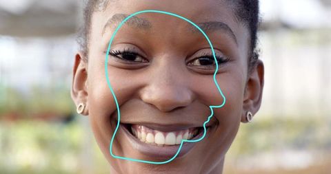 Joyful Portrait of Woman in Greenhouse Outline Art