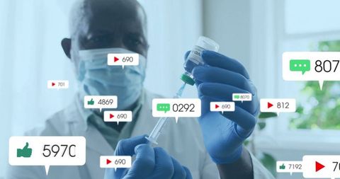 Healthcare Professional Preparing Vaccine with Social Media Engagement