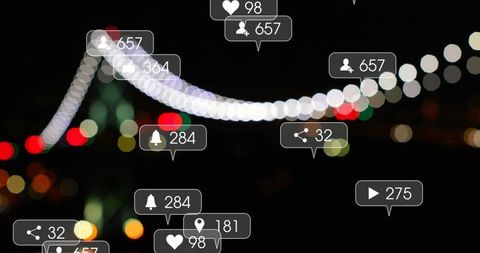 Blurry Night Lights with Social Media Engagement Overlay - Download Free Stock Images Pikwizard.com