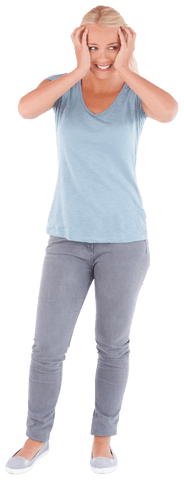 Transparent woman expressing surprise in studio